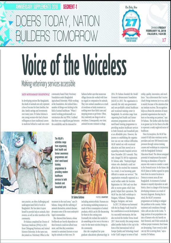 Dr. Salma Sultana’s exceptional work is featured in the Daily Star, the largest circulating daily newspaper.